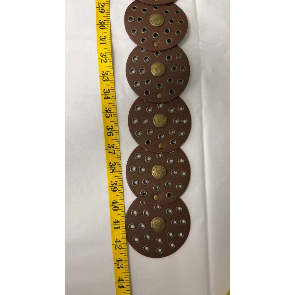 Brown Boho Concho Belt Antiqued Brass Medallion Grommet Western 42" Statement - Picture 4 of 5